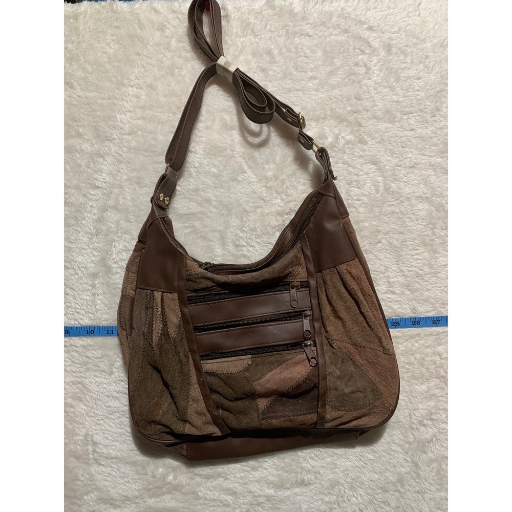 Patchwork Brown Suede Boh Shoulder Bag Purse Boho Chco - Picture 1 of 10